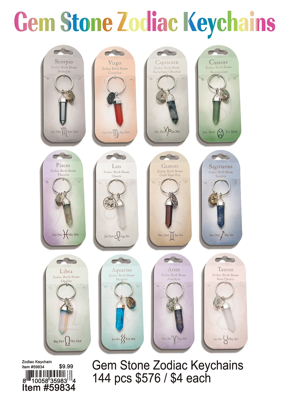 Gem Stone Zodiac Keychains